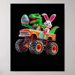 Poster Páscoa Bunny T-rex Monster Truck Dino Engraçado Bo