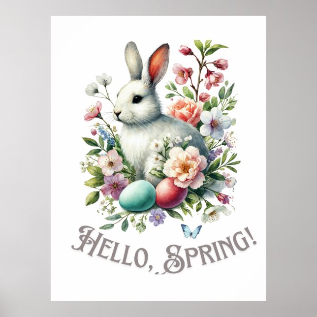 Poster Páscoa Coelhinho de Aquarela e Ovos (Frente)