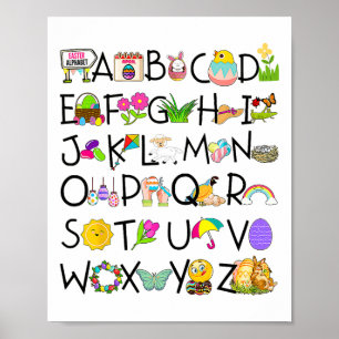 Poster Páscoa Cute Alphabet Funny Day Abc Alphabet Egr Ra