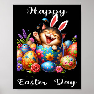 Poster Páscoa Dia Gato Coelhinho Ovos Para Homens Mulhere