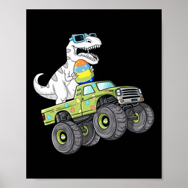 Poster Páscoa Dia T Rex Dino Dirigindo Um Monster Truck B (Frente)