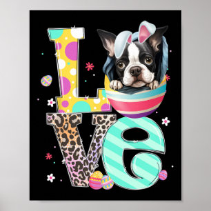 Poster Páscoa do Cachorro de Rosto Coelho de Boston Terri