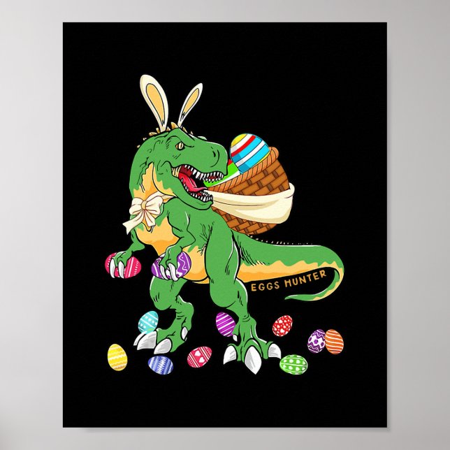 Poster Páscoa do Dinossauro Feliz T rex Dino Lover Basket (Frente)