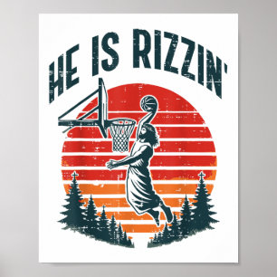 Poster Páscoa Ele É Rizzin Retro Basbol Homens Religiosos