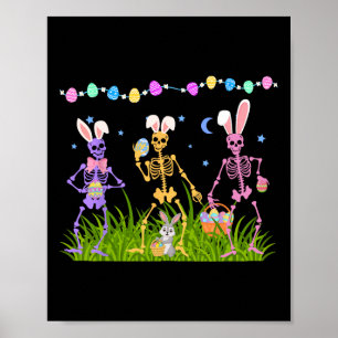 Poster Páscoa Engraçado Skeletons Dançando Coelhinhas Hom