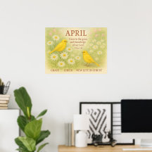 Páscoa Floral Cristã Aniversário Pássaro Amarelo B