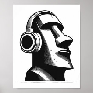Poster Páscoa Island Moai Statue Fones de ouvido Música L
