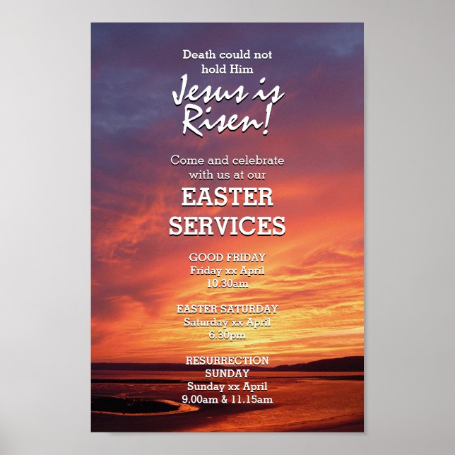 Poster PÁSCOA Jesus é Serviços de IGREJA Risen Personaliz (Frente)