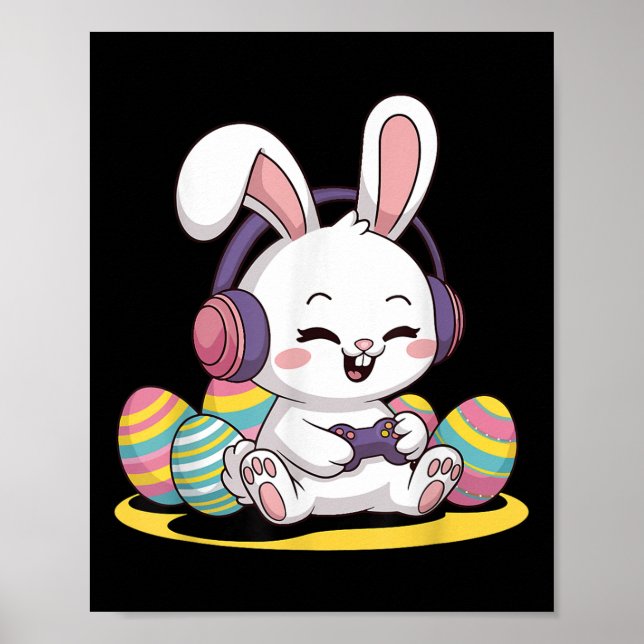 Poster Páscoa Video Game Bunny Gaming Controller Gamer Bo (Frente)