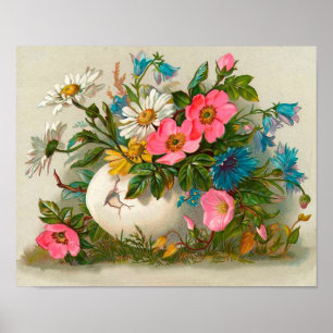 Póster Páscoas Flores Vintage Arte Floral