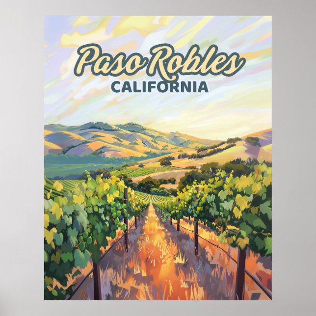 Poster Paso Robles California Vineyard Costa Central (Frente)