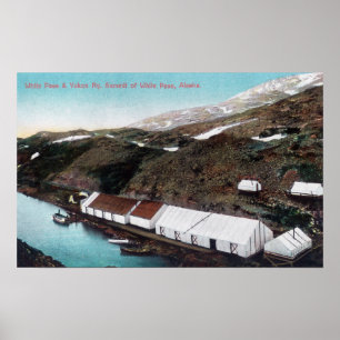Póster Passagem & trem de estrada de ferro brancos de