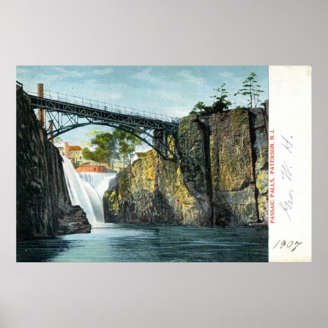 Póster Passaic Falls, Paterson NJ 1907 Vintage (Frente)