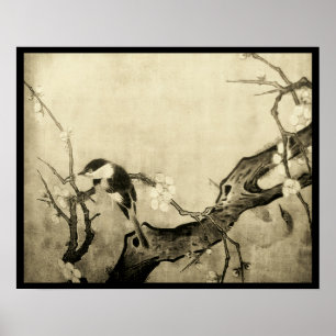 Poster PASSARINHO DA PRIMAVERA E ÁRVORE DE FLORES Marrom 
