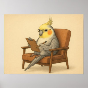 Poster Passarinho Terapeuta de Cacatua Engraçado