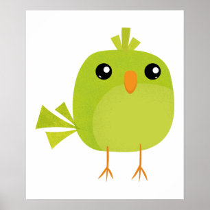 Poster Passarinho Verde Fofo Desenho Animado