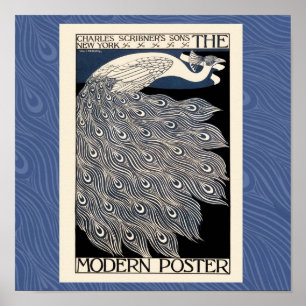 Poster pássaro azul de ilustração da safra do pavão