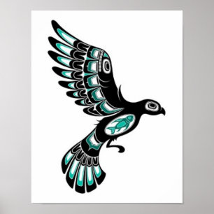 Póster Pássaro azul e preto da cerceta do vôo do Haida 