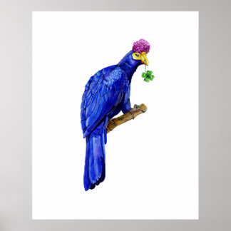 Poster Pássaro Azul – Fantasia de Aquarela Botânica