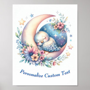 Poster Pássaro Bebê Fofo Personalizado Dormindo na Lua