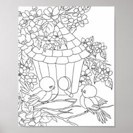 Poster Pássaro Birdhouse Arte floral de árvores