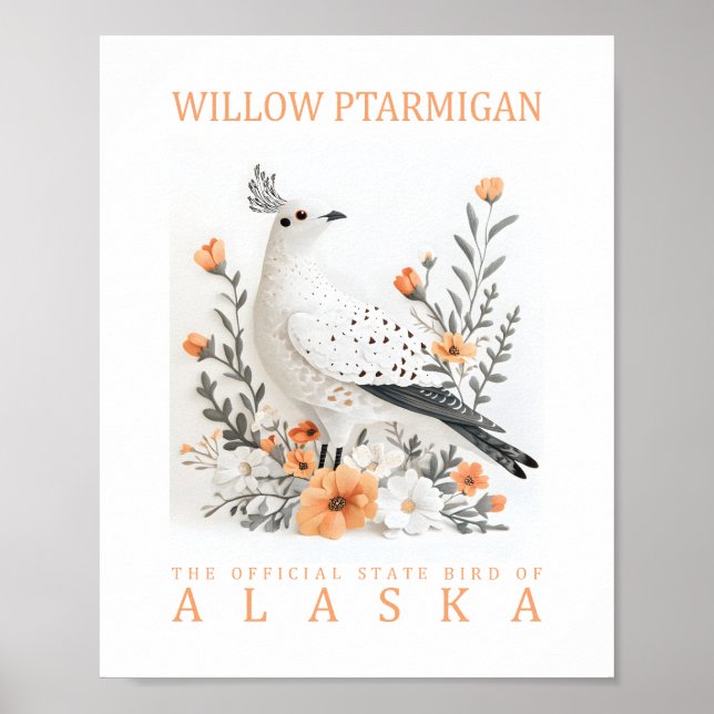 Poster Pássaro Botânico Vintage Ptarmigan de Salgueiro do (Frente)
