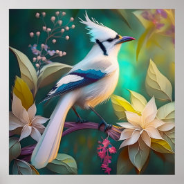 Poster Pássaro Branca de Teal Wing Jay Fantasy