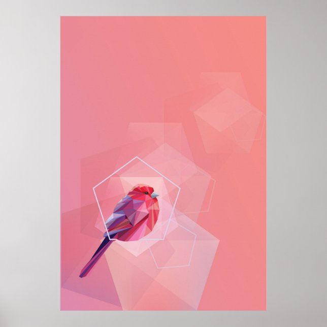 Poster Pássaro Cantador Rosa Em Abstrato (Frente)