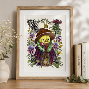 Poster Passaro Caprichoso com Roupas Vitorianas e Flor Si