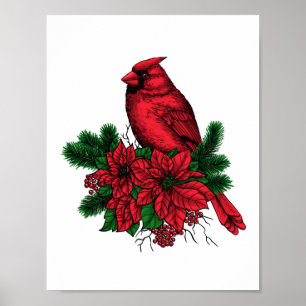 Poster Pássaro cardeal, ilustração de Natal
