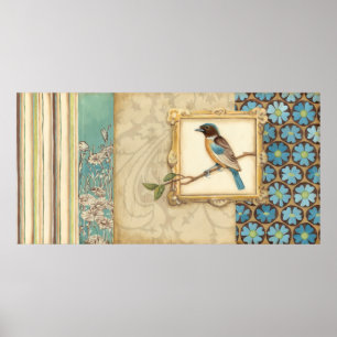 Poster Pássaro Castanho e Azul em um Ramo Olhando para C