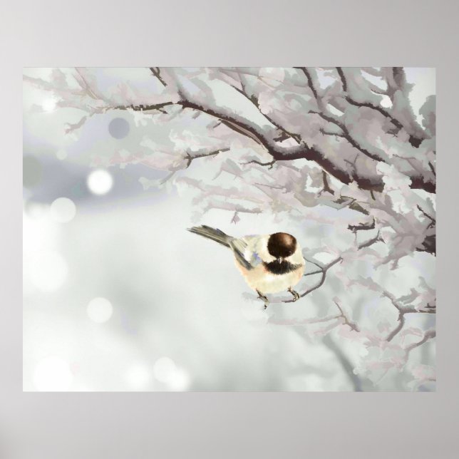 Poster Pássaro Chapim da Árvore Congelada de Inverno (Frente)