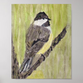 Poster Pássaro Chickadee de casaco preto - pintura acríli