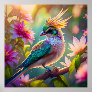 Poster Pássaro da Fantasia da Finch com Cabeça Verde Deit