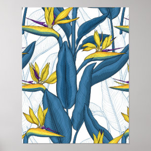 Poster Pássaro das flores do paraíso em branco