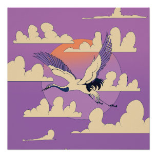 Póster Pássaro de Crane da Ásia Rosa