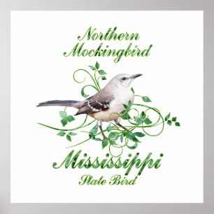 Póster Pássaro de estado de Mississippi do tordo dos