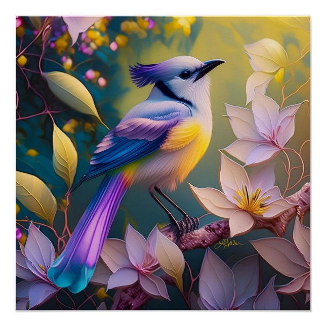 Póster Pássaro de Fantasia Amarelo Violet Tufado (Frente)