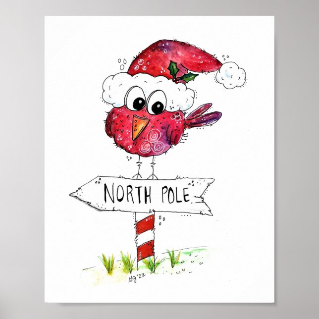 Poster Pássaro de Natal Vermelho Whimsic (Frente)