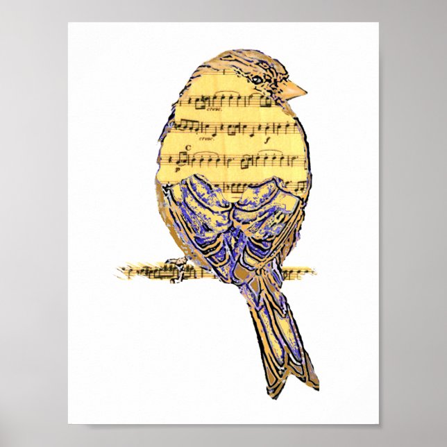 Poster Pássaro de Nota de Música Bonita (Frente)