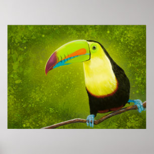 Poster Pássaro de Toque da Selva Tropical de Pintura Digi