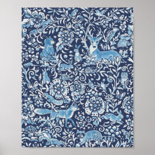 Poster Pássaro do Coelho da Raposa da Floresta Azul-Bran