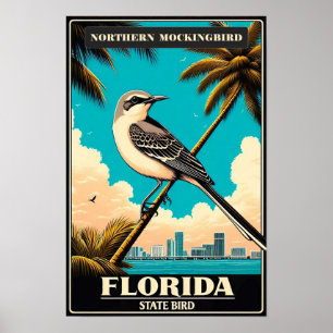 Poster Pássaro do Estado da Flórida - Norte Mockingbird V