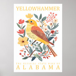 Poster Pássaro do Estado Yellowhammer do Alabama Botânico