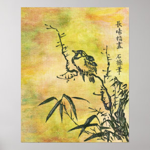Póster Pássaro do japonês do vintage