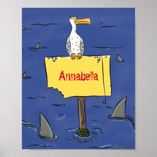 Poster Pássaro-do-mar engraçado circulado por desenhos an (Frente)