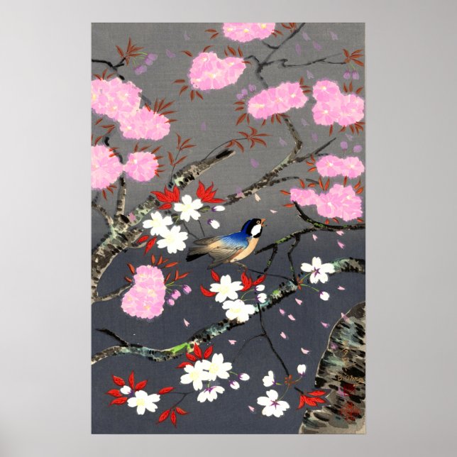Poster Pássaro e Flor de Cerejeira Bakufu Ohno 1949 (Frente)