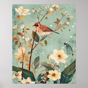 Poster Pássaro e Flores