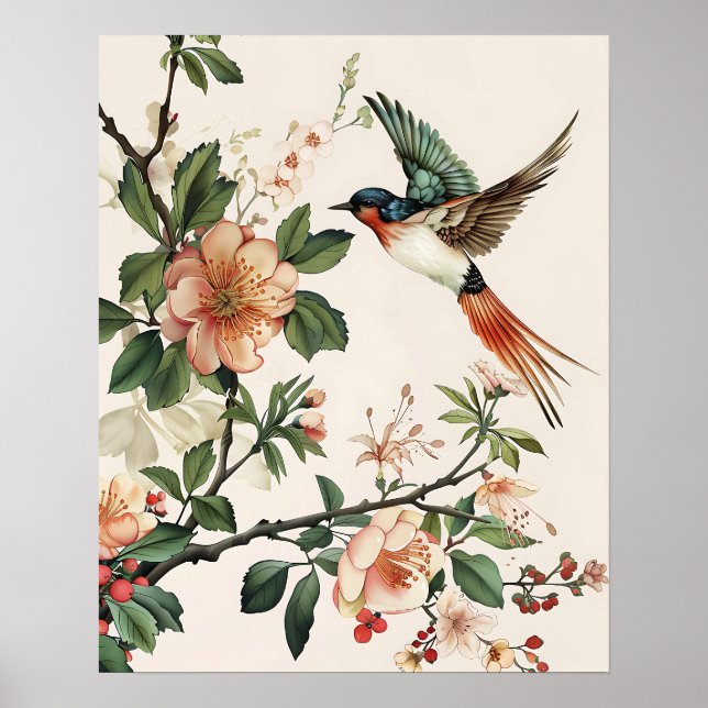 Poster Pássaro e Flores (Frente)