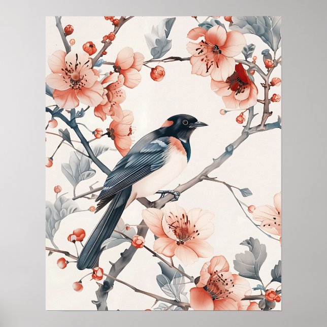 Poster Pássaro e Flores (Frente)